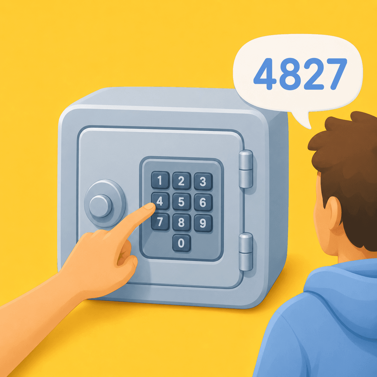Eine Person gibt einen Buddy-Code ein, den jemand Vertrautes aufbewahrt, um einen Tresor zu öffnen